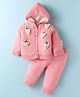 Yellow Apple Full Sleeves Hooded Sweater Set with Grapes Applique - Pink