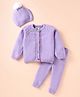 Yellow Apple Wool Knitted Full Raglan Sleeves Solid Colour  Sweater Set With Cable Knit Design & Cap - Lilac