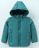 Yellow Apple Woven Full Sleeves Padded Hooded Solid Colour Jacket - Teal Blue