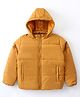 Yellow Apple Woven Full Sleeves Padded Hooded Solid Colour Jacket - Mustard