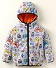 Yellow Apple Woven Full Sleeves Hooded Padded Winter Jacket with Game On Print - Grey