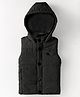 Yellow Apple Woven Sleeveless Solid Color Hooded Padded Jacket - Black
