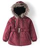 Yellow Apple Woven Full Sleeves Solid Colour Hooded Padded Jacket - Wine
