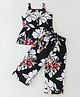 CrayonFlakes Rayon Sleeveless Floral Printed Top With Coordinating Palazzo Set - Black