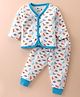 Bodycare Cotton Full Sleeves Front Open Winter Wear Thermal Set with Dino Print - Off White