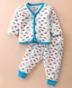 Bodycare Cotton Full Sleeves Front Open Winter Wear Thermal Set with Dino Print - Off White