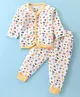 Bodycare Cotton Full Sleeves Front Open Winter Wear Thermal Set with Rainbow Print - Off White