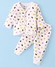 Bodycare Cotton Full Sleeves Front Open Winter Wear Thermal Set with Bear Print - Off White