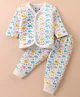 Bodycare Cotton Full Sleeves Front Open Winter Wear Thermal Set with Fish Print - Off White