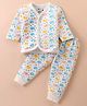 Bodycare Cotton Full Sleeves Front Open Winter Wear Thermal Set with Fish Print - Off White