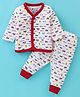 Bodycare Cotton Knit Full Sleeves Thermal Vest & Pant Set With Car Print - White & Red