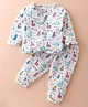 Bodycare Cotton Full Sleeves Front Open Winter Wear Thermal Set with Dino Print - Off White