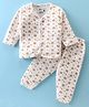 Bodycare Cotton Full Sleeves Front Open Winter Wear Thermal Set with Bear Print - Off White