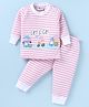 Bodycare Full Sleeves Striped Thermal Vest & Pant Set - Pink & White