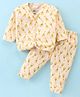 Bodycare Cotton Knit Full Sleeves Front Open Thermal Wear Vest & Pant Set with Giraffe Print - Peach