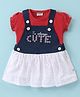 Wonderchild Floral Embroidered  Dungaree Dress With Half Sleeves Solid Top - Red & Denim