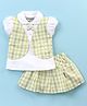 Wonderchild Interlock Half Sleeves Checked Top With Coordinating Skirt Set - Lemon Yellow