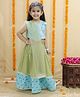 Junitos Cotton Sleeveless Floral Printed & Gota Lace Embellished Lehenga Choli With Dupatta - Sky Blue & Green