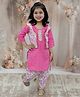 Junitos Cotton Three Forth Sleeves Floral Printed & Gota Lace Embellished Kurta With Dhoti Set - Pink