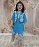 Junitos Cotton Three Forth Sleeves Floral Printed & Gota Lace Embellished Kurta With Dhoti Set - Blue