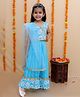 Junitos Cotton Sleeveless Ethnic Motif Printed Lehenga Choli With Dupatta - Blue