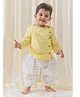 Tiber Taber Cotton Full Sleeves Checked Kurta Dhoti Set - Yellow