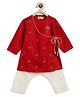 Tiber Taber Full Sleeves Ram Text Embroidered Angrakha Style  Kurta With Pyjama - Red