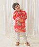 Tiber Taber Cotton Full Sleeves Floral Printed Kurta Pyjama Set - Red