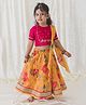 Tiber Taber Cotton Silk Half Sleeves Floral Embroidered Choli With Lace Embellished Lehenga & Dupatta Set - Yellow