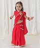 Tiber Taber Half Sleeves Foil Printed & Lace Embellished Saree Blouse Set With Brooch - Red