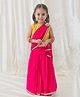Tiber Taber Half Sleeves Foil Printed & Lace Embellished Saree Blouse Set With Brooch - Pink