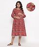Ikk Kudi by Seerat Cotton Woven Three Fourth Sleeves Floral Printed Dress With Concealed Zipper Nursing Access - Pink