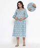 Ikk Kudi by Seerat Cotton Woven Three Fourth Sleeves Paisley Printed Dress With Concealed Zipper Nursing Access - Light Blue