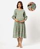 Ikk Kudi by Seerat Cotton Woven Three Fourth Sleeves Floral  Printed Dress With Concealed Zipper Nursing Access - Green