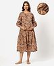 Ikk Kudi by Seerat Cotton Woven Three Fourth Sleeves Floral  Printed Dress With Concealed Zipper Nursing Access - Grey