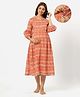 Ikk Kudi by Seerat Cotton Woven Three Fourth Sleeves Abstract Printed Dress With Concealed Zipper Nursing Access- Peach