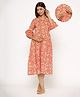 Ikk Kudi by Seerat Cotton Woven Three Fourth Sleeves Floral  Printed Dress With Concealed Zipper Nursing Access- Yellow