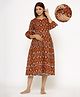 Ikk Kudi by Seerat Cotton Woven Three Fourth Sleeves Ajrakh Printed Dress With Concealed Zipper Nursing Access - Red