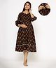Ikk Kudi by Seerat Cotton Three Fourth Sleeves Floral Boota Printed Maternity Dress With Concealed Zipper Nursing Access -  Black