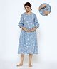 Ikk Kudi by Seerat Cotton Three Fourth Sleeves Floral Printed Maternity Dress With Concealed Zipper Nursing Access - Blue & White