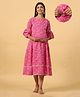 Ikk Kudi by Seerat Cotton Three Fourth Sleeves Abstract Printed Maternity Dress With Concealed Zipper Nursing Access - Pink