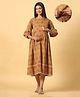 Ikk Kudi by Seerat Cotton Three Fourth Sleeves Ajrakh Printed Maternity Dress With Concealed Zipper Nursing Access - Mustard