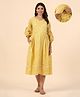 Ikk Kudi by Seerat Cotton Three Fourth Sleeves Paisley Printed Dress With Concealed Zipper Nursing Access - Yellow