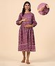 Ikk Kudi by Seerat Cotton Three Fourth Sleeves Bagru Printed Dress With Concealed Zipper Nursing Access - Burgundy
