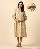 Ikk Kudi by Seerat Cotton Three Fourth Sleeves Floral  Printed Dress With Concealed Zipper Nursing Access- Yellow & White