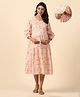 Ikk Kudi by Seerat Cotton Woven Three Fourth Sleeves Floral  Printed Dress With Concealed Zipper Nursing Access - Light Pink