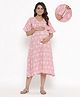 Ikk Kudi by Seerat Cotton Woven Three Fourth Sleeves Paisley Printed Dress With Concealed Zipper Nursing Access - Pink