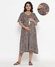 Ikk Kudi by Seerat Cotton Half Sleeves Floral Printed Dress With With Concealed Zipper Nursing Access - Grey