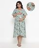 Ikk Kudi by Seerat Cotton Half Sleeves Floral Printed Dress With With Concealed Zipper Nursing Access - Green