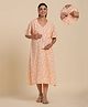Ikk Kudi by Seerat Cotton Half Sleeves Floral Printed Dress With Concealed Zipper Nursing Access - Peach